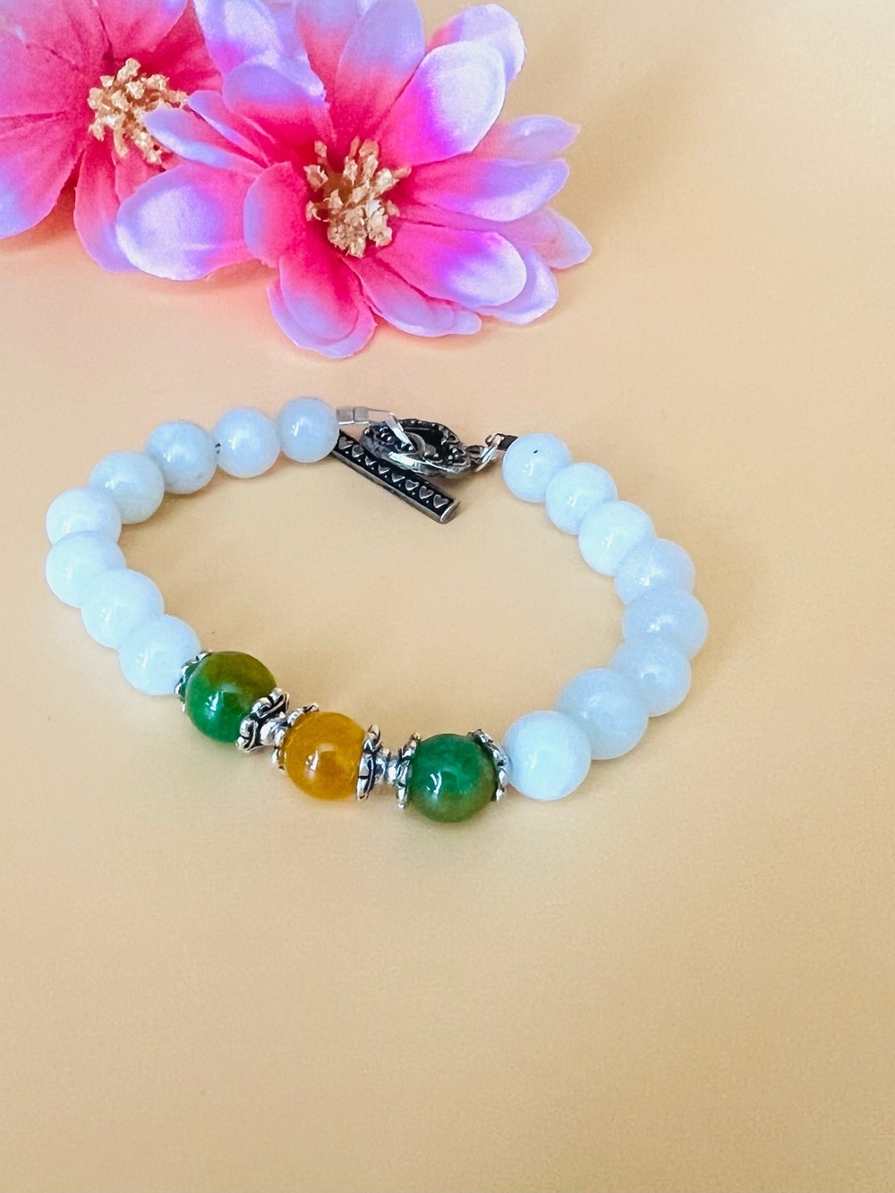 Multi color jadeite bracelet with heart clasp
